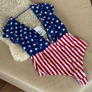 NWT American Apparel Stars &Stripes Thong Bodysuit